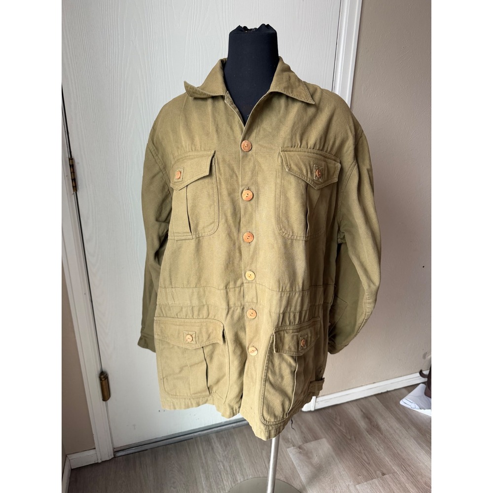 Orvis Mens Large Cotton Canvas Safari Field Jacket Olive Drab Utility Hunting